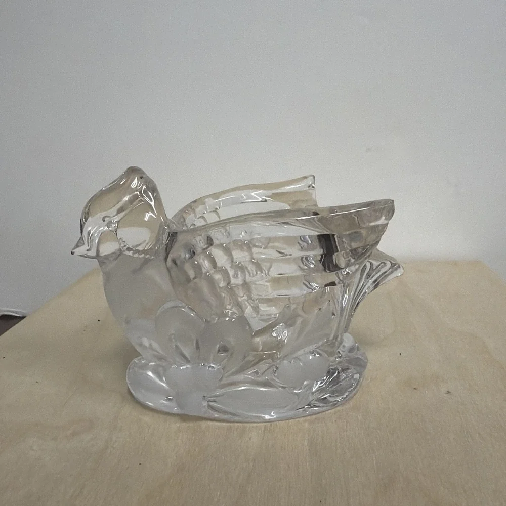 Gorham Clear Crystal‎ Glass CARDINAL Candle Tea Light Votive Holder Bird